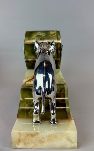 Horology  - French Art Deco Onyx &amp; silver plated Elephant Clock Garniture by Japy Frère