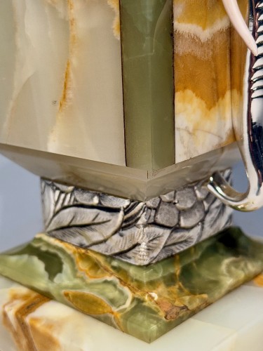 Antiquités - French Art Deco Onyx &amp; silver plated Elephant Clock Garniture by Japy Frère
