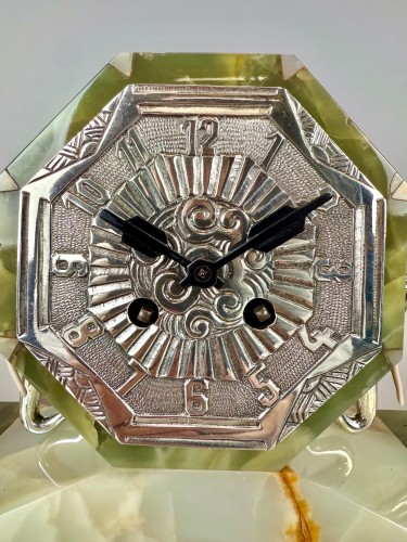 Antiquités - French Art Deco Onyx &amp; silver plated Elephant Clock Garniture by Japy Frère