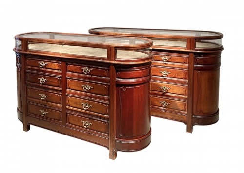 Pair of Mahogany Art Nouveau display counters with Glass Vitrines