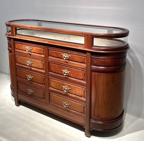 Antiquités - Pair of Mahogany Art Nouveau display counters with Glass Vitrines