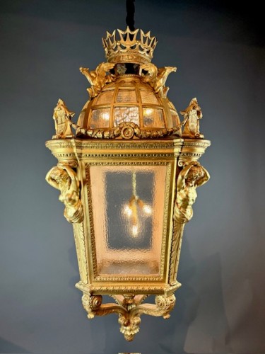 19th century - A Large Monumental Lantern In Gilded Wood - Italy Late 19th Century. H170cm