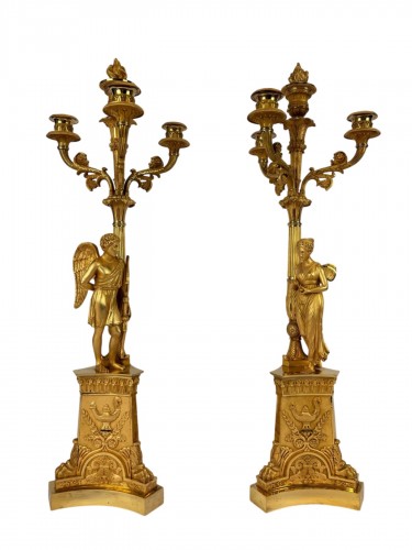 Pair Of Empire Gilt Bronze Candelabra, Early 19th Century