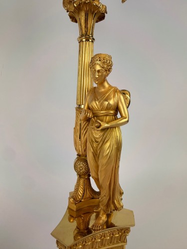 19th century - Pair Of Empire Gilt Bronze Candelabra, Early 19th Century