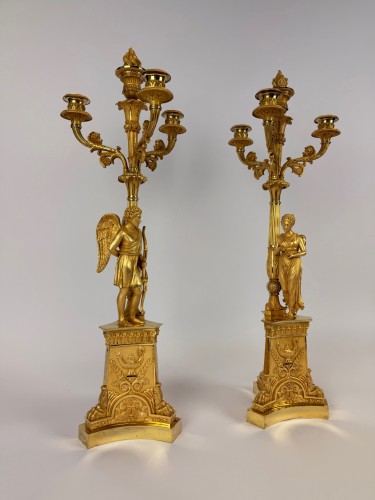 Pair Of Empire Gilt Bronze Candelabra, Early 19th Century - Empire