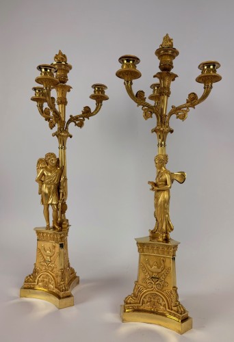 Empire - Pair Of Empire Gilt Bronze Candelabra, Early 19th Century