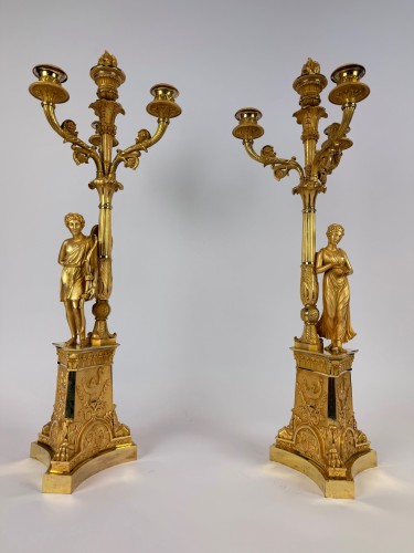 Antiquités - Pair Of Empire Gilt Bronze Candelabra, Early 19th Century