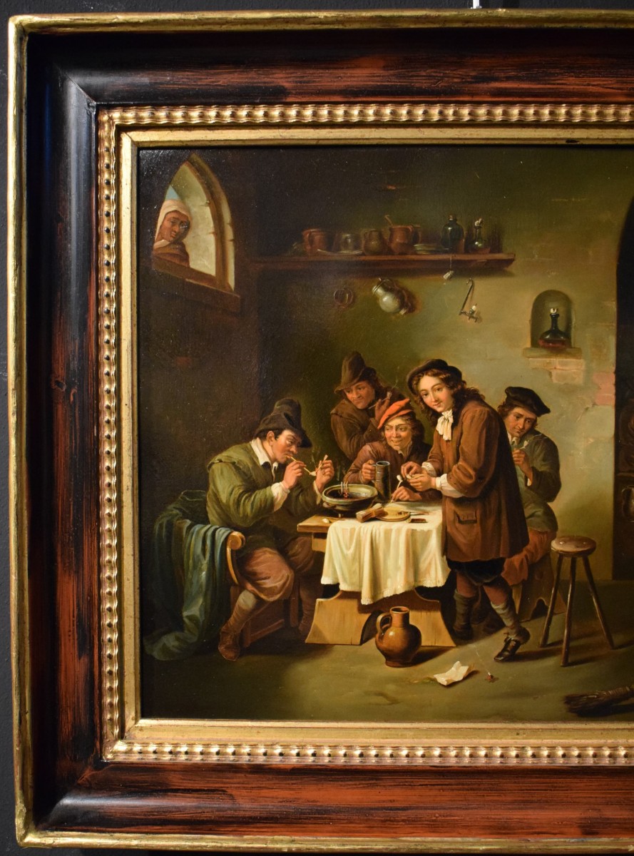 A CHESS GAME - FINE OIL PAINTING - 19th century
