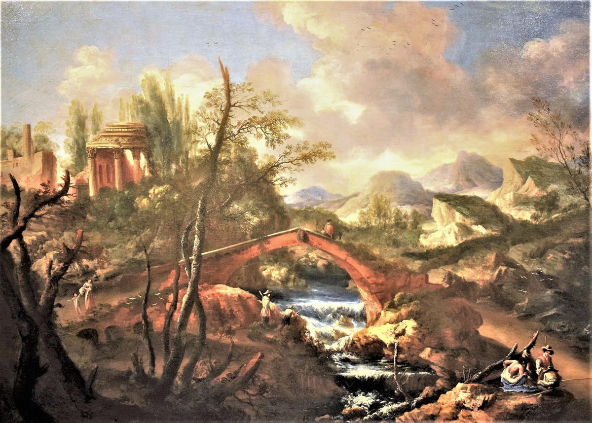 Landscape with bridge and stream - italain school of the 18th century ...