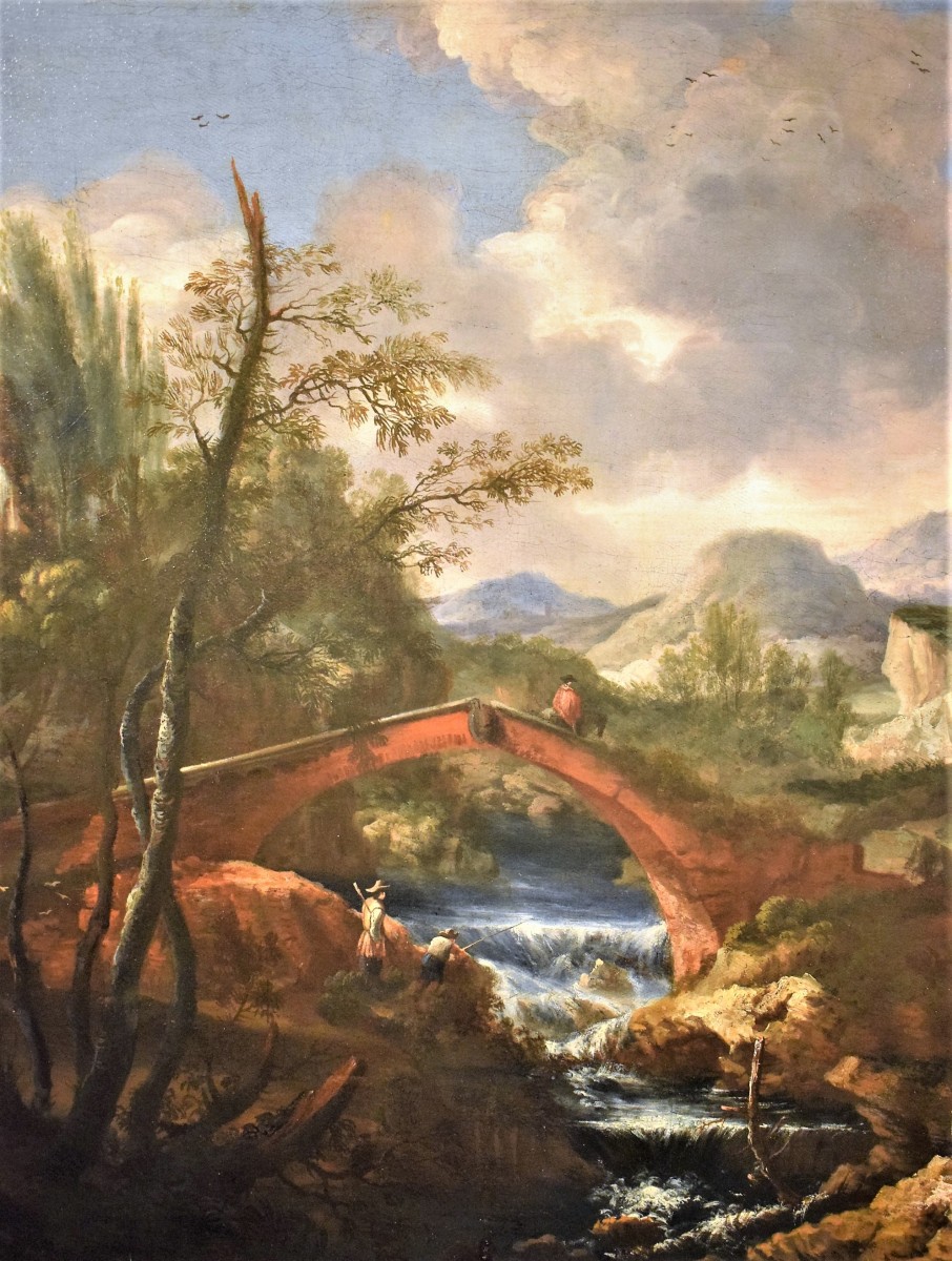 Landscape with bridge and stream - italain school of the 18th century ...