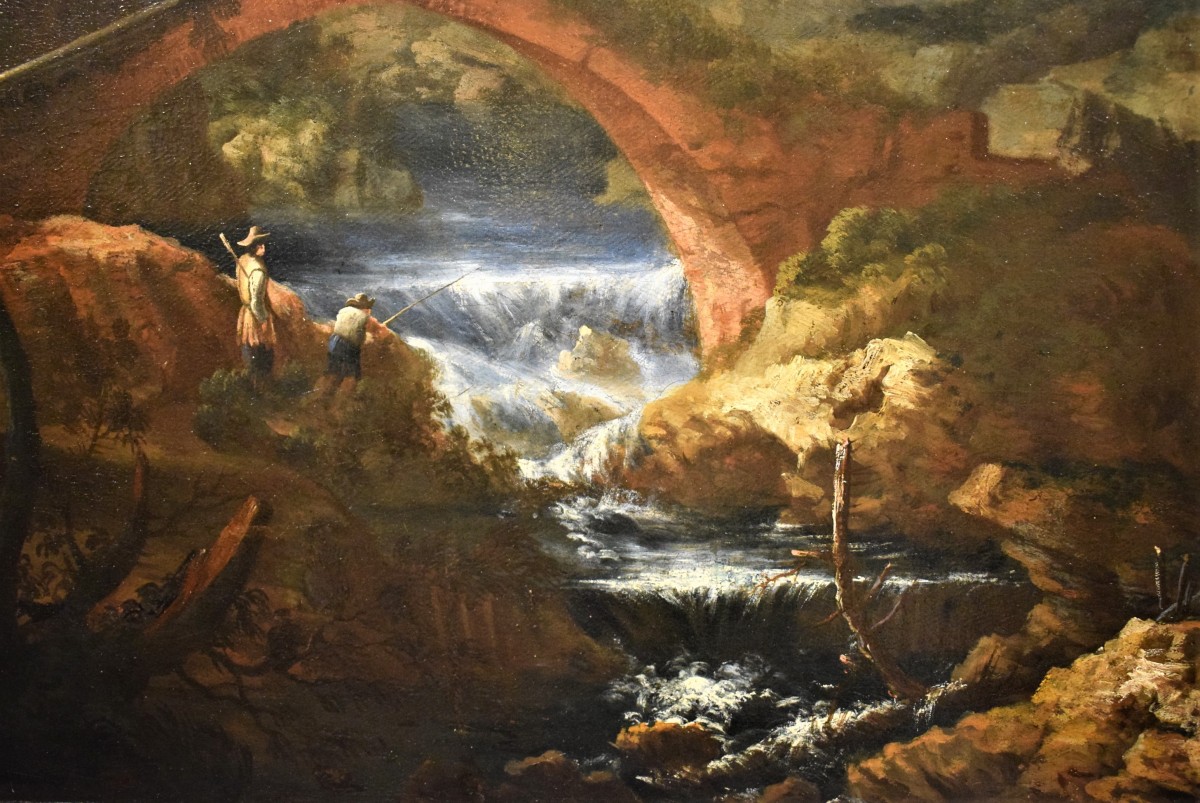 Landscape with bridge and stream - italain school of the 18th century ...