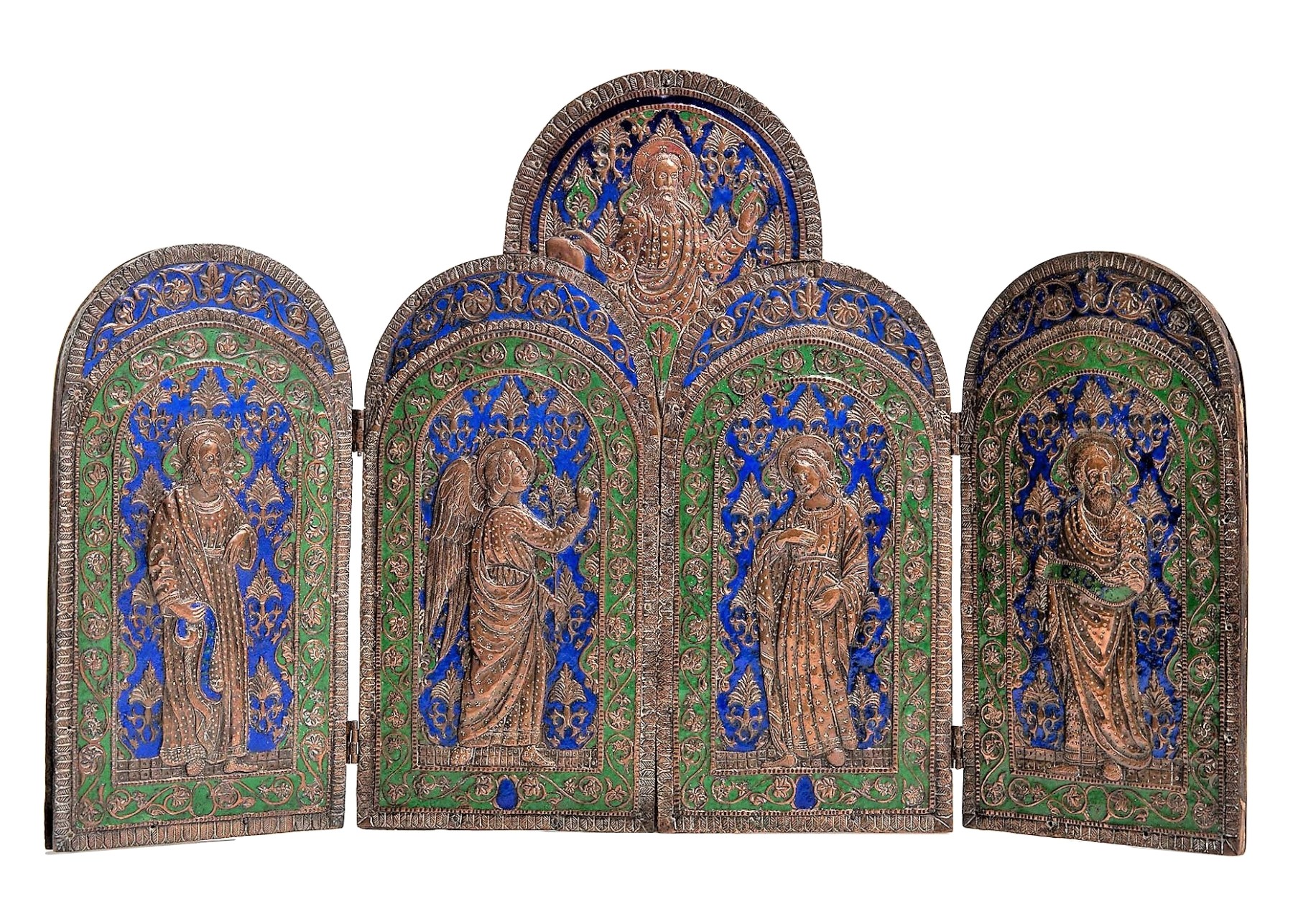 Triptych In Copper And Polychrome Enamels Ref 805 Triptych In Copper And Polychrome Enamels Ref 805