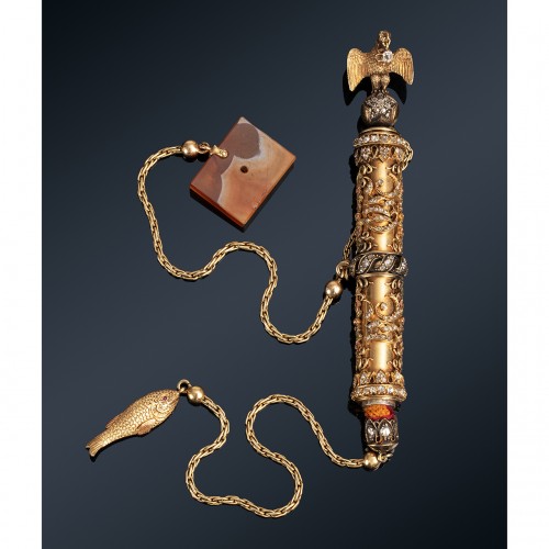 A precious gold, agate &amp; diamonds tinder light from 19th century - Objects of Vertu Style Louis-Philippe