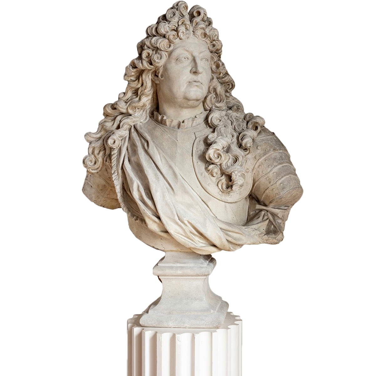 Portrait en buste du Roi Louis XIV en cuirasse portant lordre du