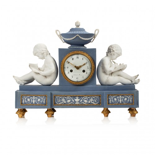 A consulat biscuit &amp; gilt-bronze clock with children by dihl &amp; guerhard