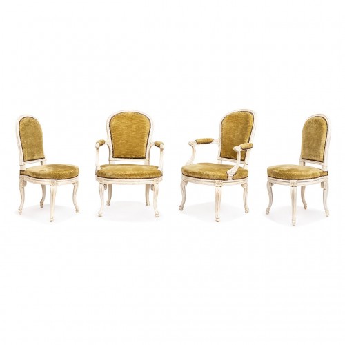 Rare suite of two Louis XVI armchairs and two chairs by JACOB 