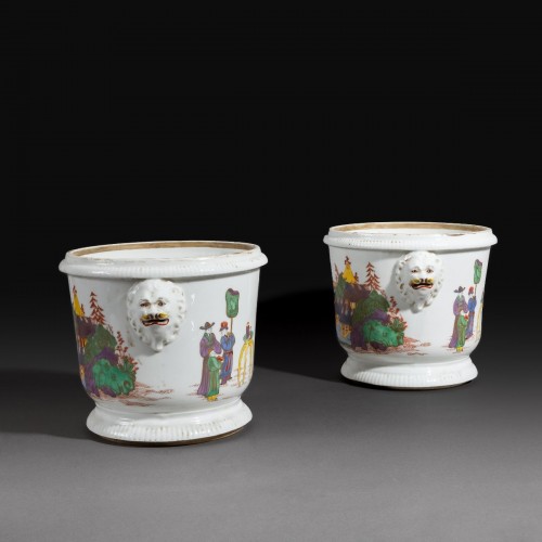 Céramiques, Porcelaines  - Paire de seaux à bouteilles en porcelaine de Samson   ''kakiemon'' imitant St Cloud