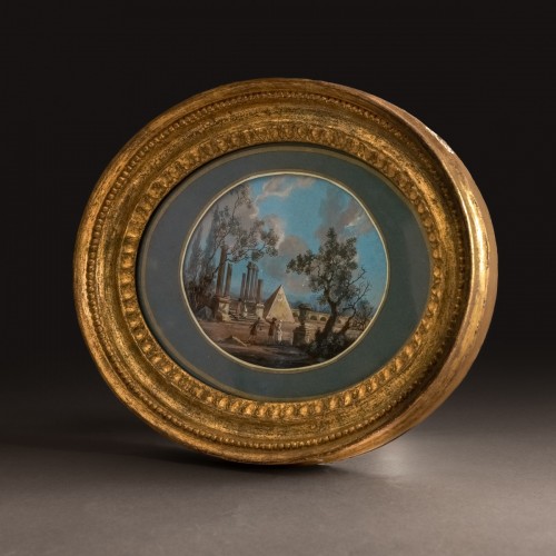 Tableaux et dessins Dessin, Aquarelle & Pastel - Italie, vers 1790 - ruines romaines, genre du Grand Tour et cadre d'époque Louis XVI
