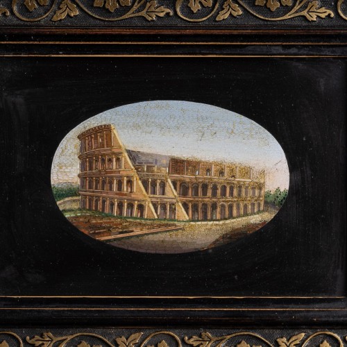 XIXe siècle - Micro mosaïque du Colisée et son encadrement Grand Tour - Travail romain, vers 1860