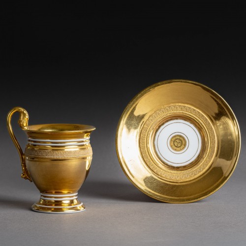 Tasse ovoïde et sa soucoupe - Darte Frères, vers 1820 - Céramiques, Porcelaines Style Restauration - Charles X