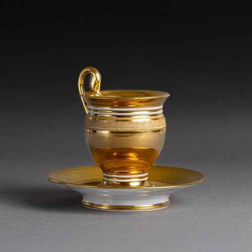 Tasse ovoïde et sa soucoupe - Darte Frères, vers 1820 - Restauration - Charles X