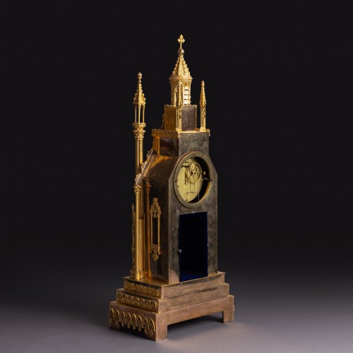 Large Cathedral Clock, Troubadour In Finely Gilded Bronze - Circa 1830 Weibel In Lyon - 