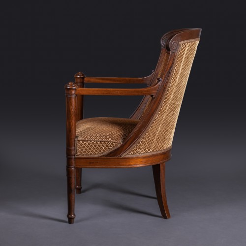 Restauration - Charles X - Jacob Desmalter - Mahogany office Gondola Chair delivered To The Msse de Montcalm