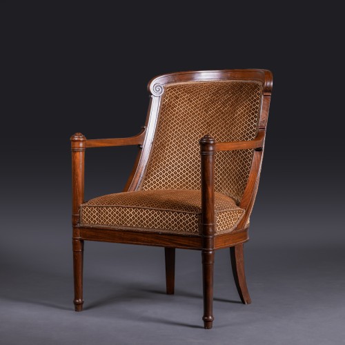 Antiquités - Jacob Desmalter - Mahogany office Gondola Chair delivered To The Msse de Montcalm
