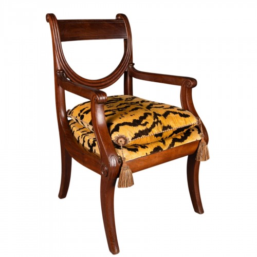 Jacob Desmalter - fauteuil de bureau à chassis en acajou et velours de soie - Empire,
