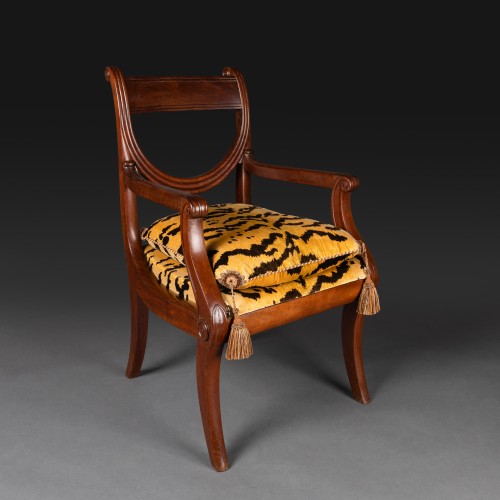 Jacob Desmalter - fauteuil de bureau à chassis en acajou et velours de soie - Empire, - Sièges Style Restauration - Charles X