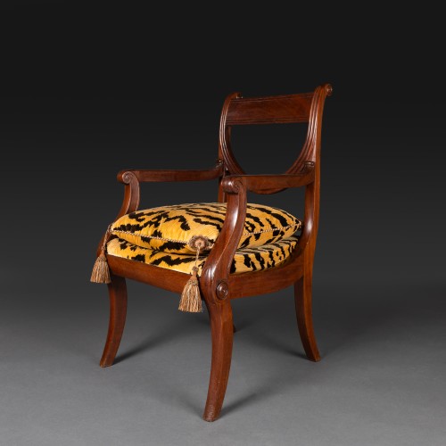 Jacob Desmalter - fauteuil de bureau à chassis en acajou et velours de soie - Empire, - Restauration - Charles X