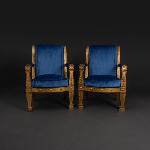 19th century - Jacob Desmalter, Percier Fontaine - Pair Of Ceremonial Armchairs Delivered 