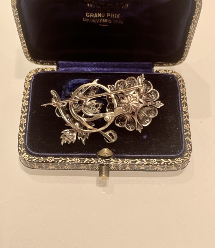 Broche Napoléon III sertie de diamants, écrin VEVER - Bijouterie, Joaillerie Style Napoléon III