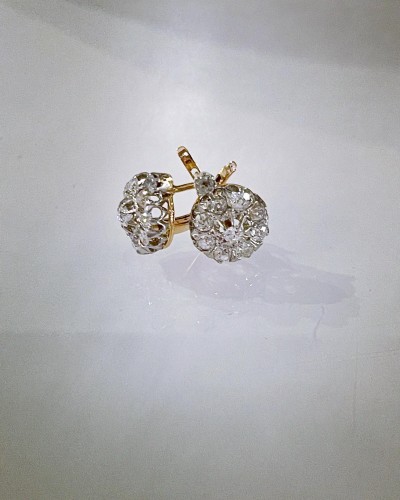 Paire de boucles d'oreilles fin du XIXe en or, argent et diamants - Bijouterie, Joaillerie Style Art nouveau