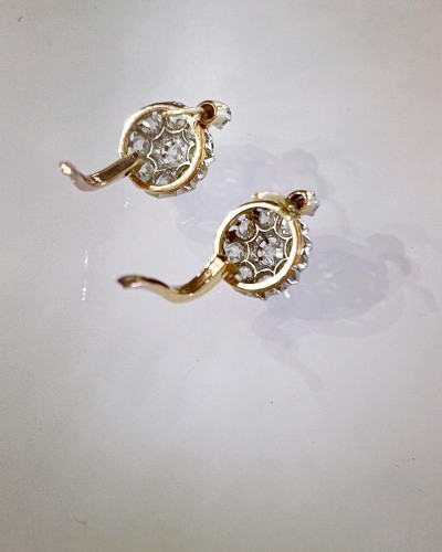 Bijouterie, Joaillerie Boucles d'oreilles - Paire de boucles d'oreilles fin du XIXe en or, argent et diamants