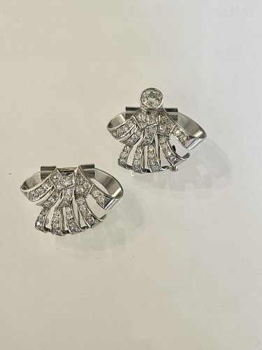 Bijouterie, Joaillerie Broche - Double clip formant broche en or et diamants
