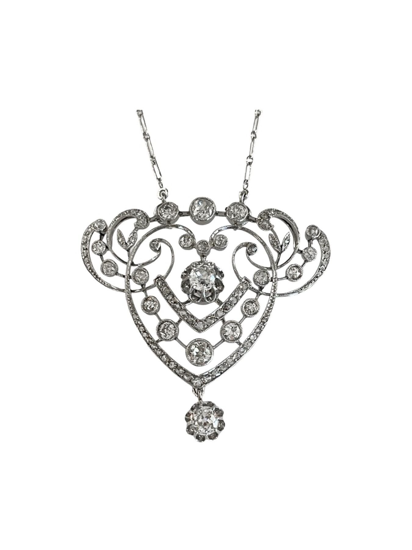 Pendant in platinum with diamonds, large.