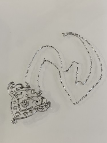 Bijouterie, Joaillerie Pendentif, Collier - Pendentif Belle époque en platine et diamants