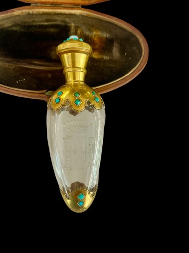 Aucoc - flacon à sels en cristal, or, turquoises et opale - SeblAntic