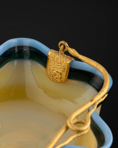 Rare Baguier Basket In Yellow Opaline, Charles X Period - Glass & Crystal Style Restauration - Charles X