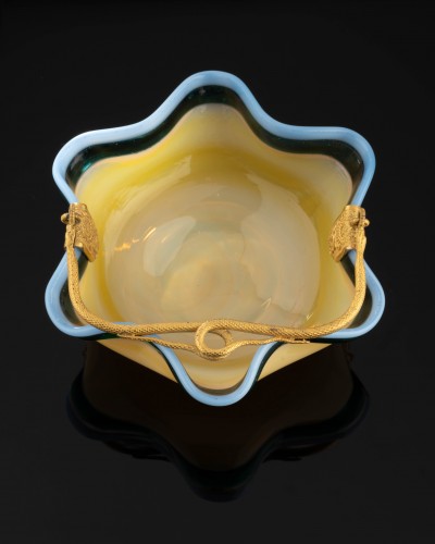 Glass & Crystal  - Rare Baguier Basket In Yellow Opaline, Charles X Period
