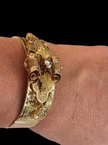 19th century - Colored Gold Bracelet  Bangle From The Napoleon III Period