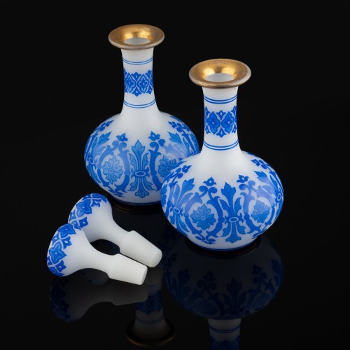 Pair Of Baccarat Opaline Bottles Decor By Kessler - 