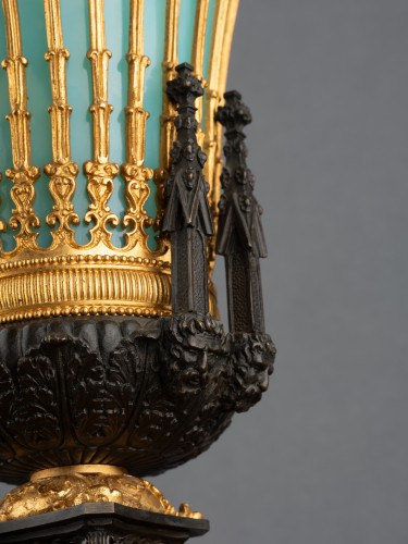Vase In Opaline And Bronze,  French Restoration Period - Restauration - Charles X