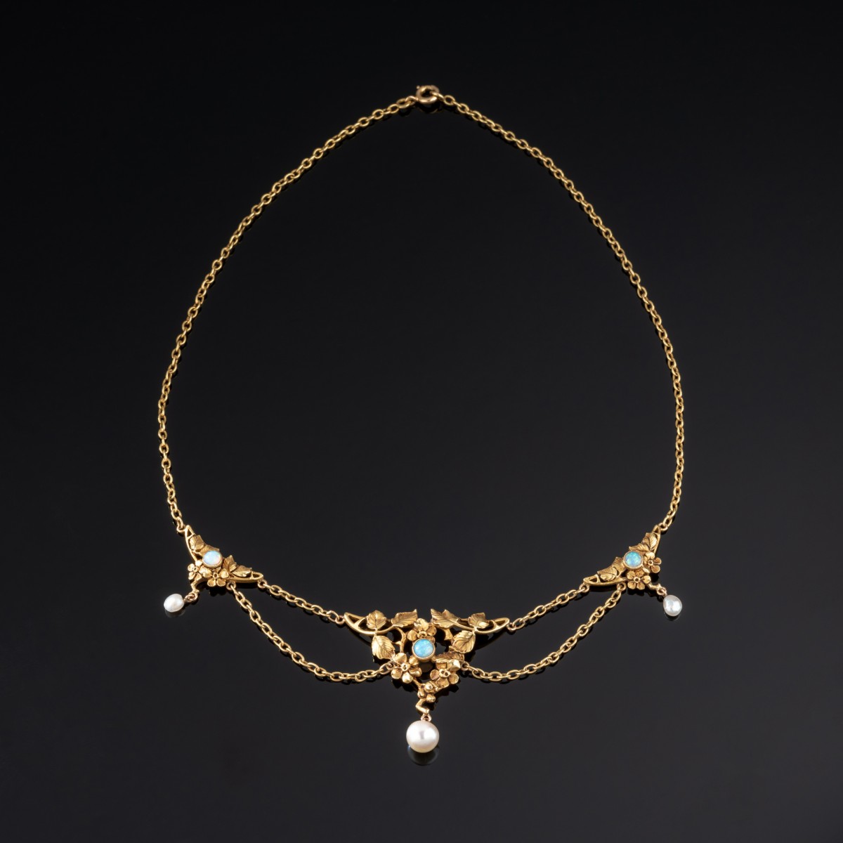 Art - Nouveau opals pearls gold necklace - Ref.106688