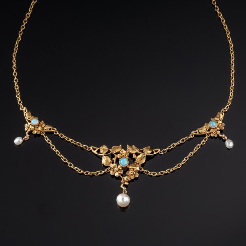 Art - Nouveau opals pearls gold necklace - Antique Jewellery Style Art nouveau