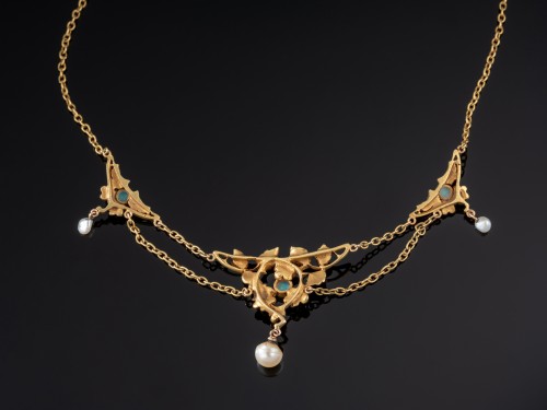 Collier Art-Nouveau en or, opales et perles - SeblAntic