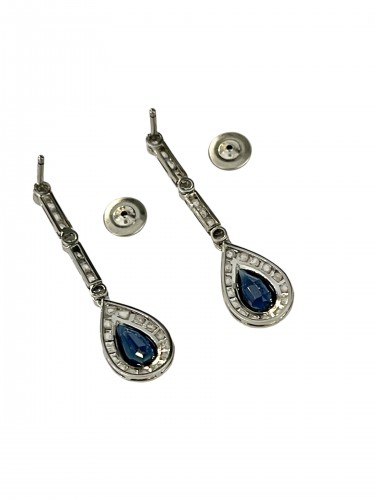 Antique Jewellery  - Platinum Drop Earrings, Art-deco Period