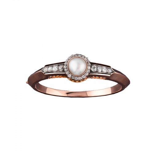 Bracelet jonc en or rose et diamants serti d'une importante perle fine