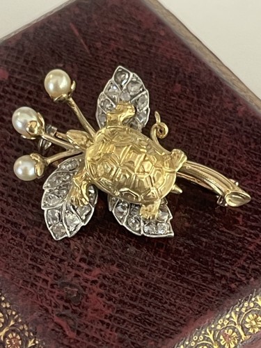 19th century - “turtle” Brooch In Gold, Silver And Diamonds